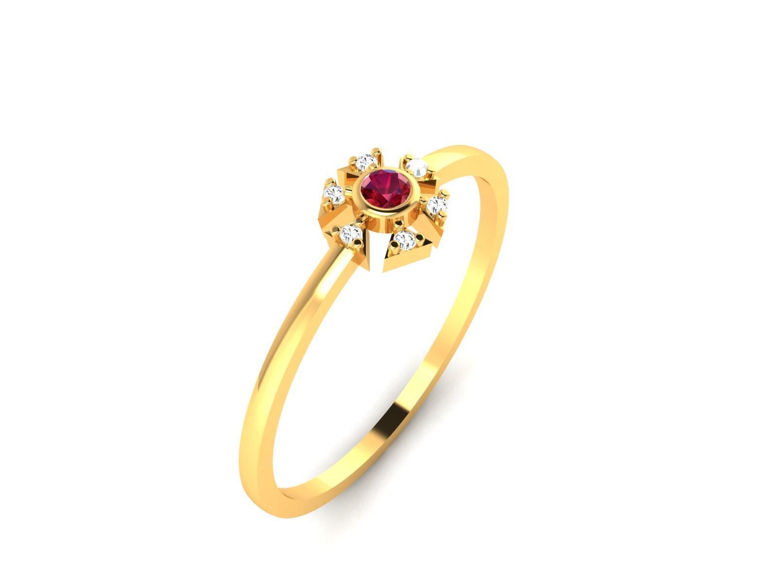 Ring-6006 gold ring with ruby stone 3D print model_5