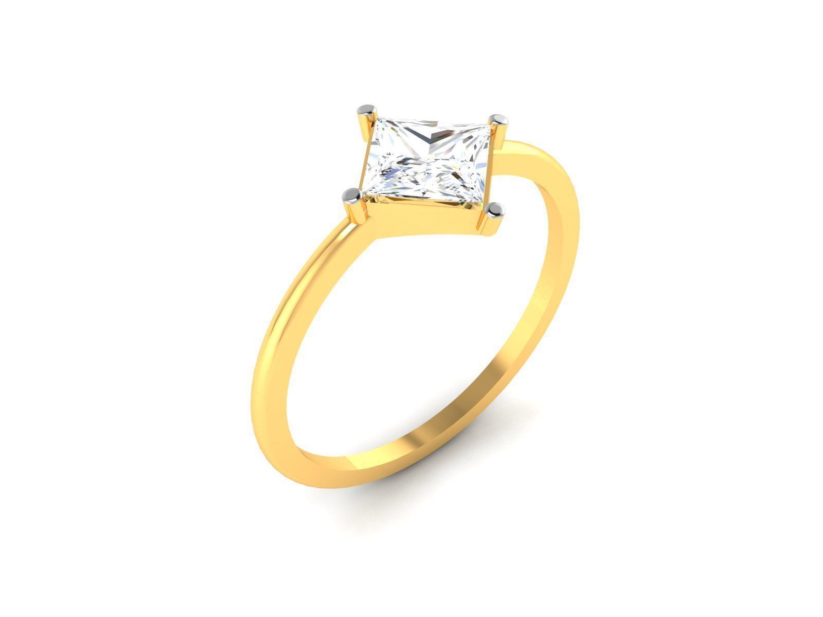 Ring-5980 princess cut diamond solitaire ring gold 3D print model_1