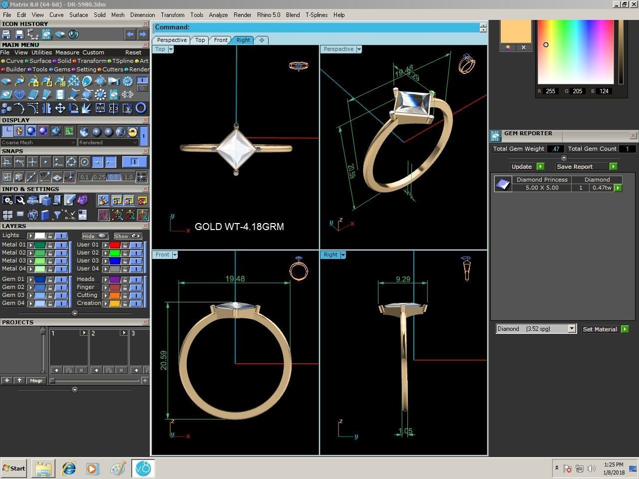 Ring-5980 princess cut diamond solitaire ring gold 3D print model_9