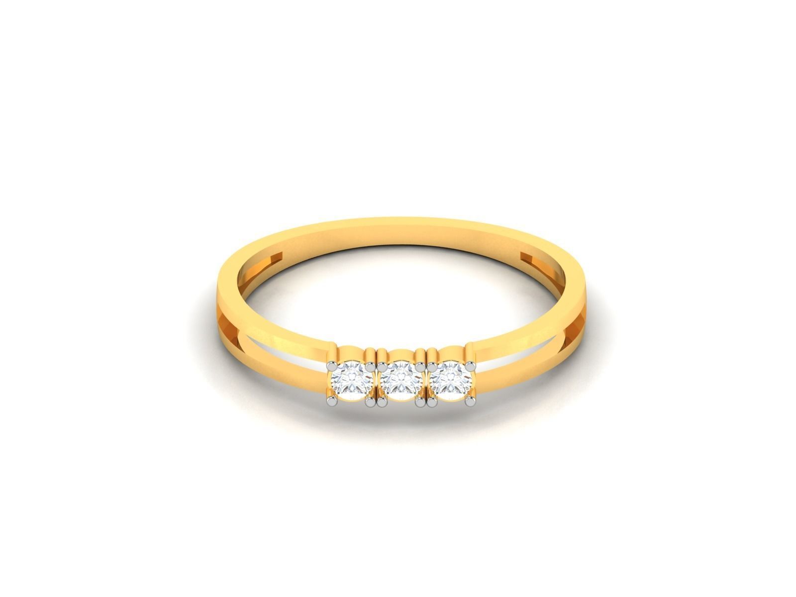 Ring-5975 three stone diamond ring gold 3D print model_8