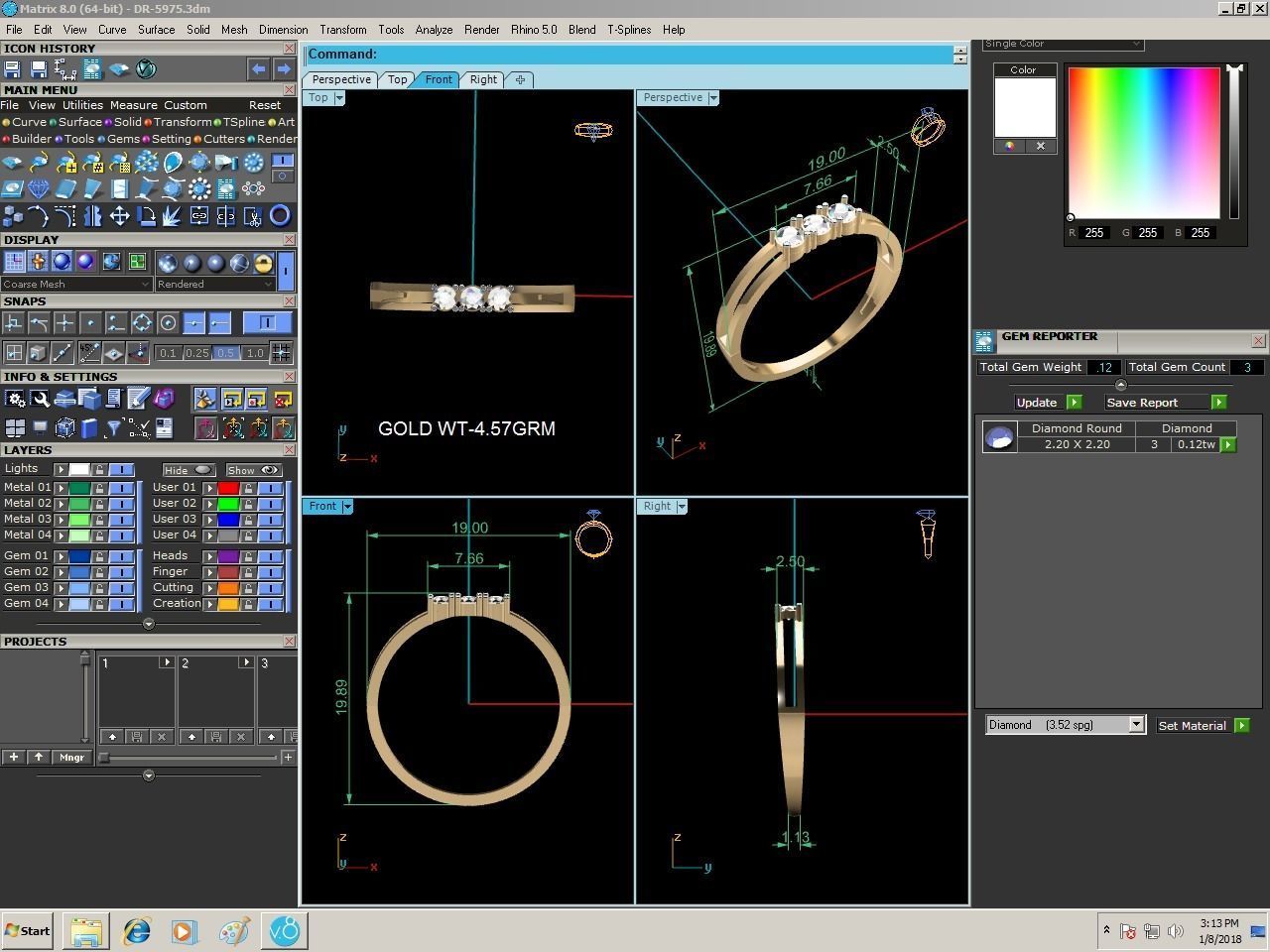 Ring-5975 three stone diamond ring gold 3D print model_9