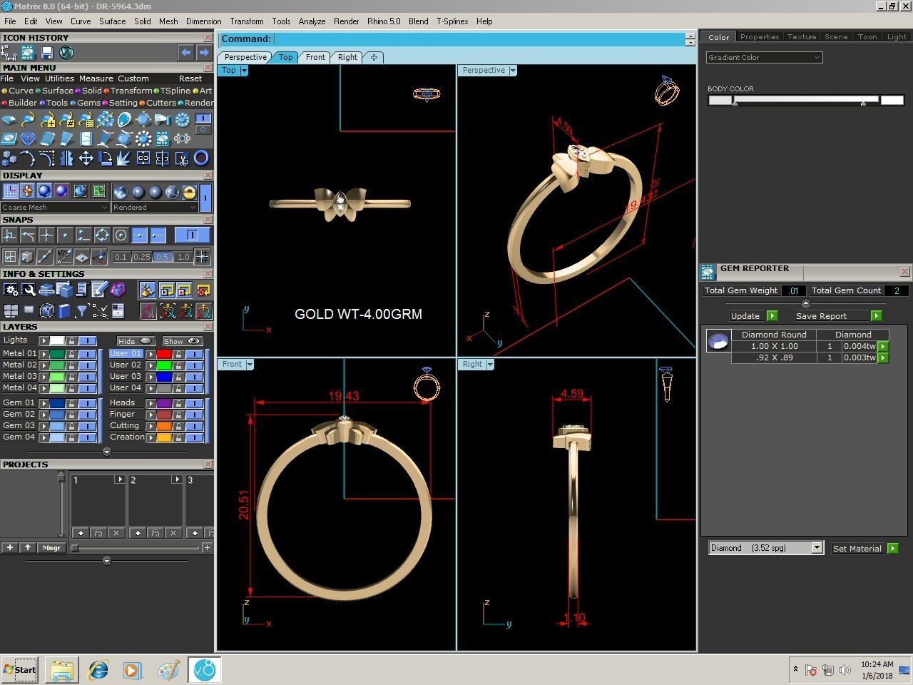 Ring-5964 gold ring with diamond 3D print model_9