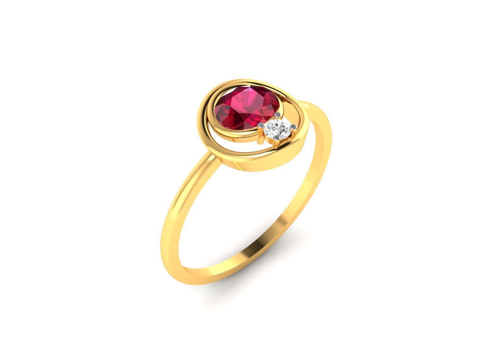 Ring-5961 gold stud earring with ruby stone 3D print model_1