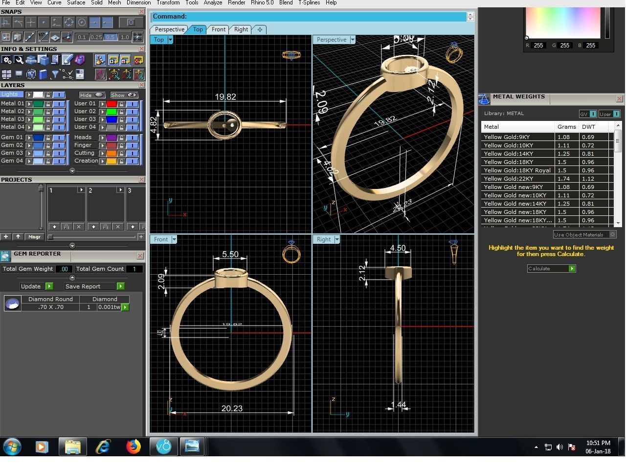 Ring-5959 gold ring with diamond in center 3D print model_1