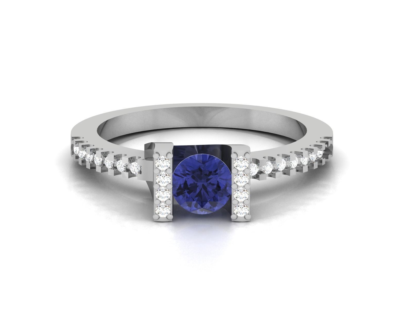 Ring-5952 sapphire and diamond engagement ring 3D print model_8
