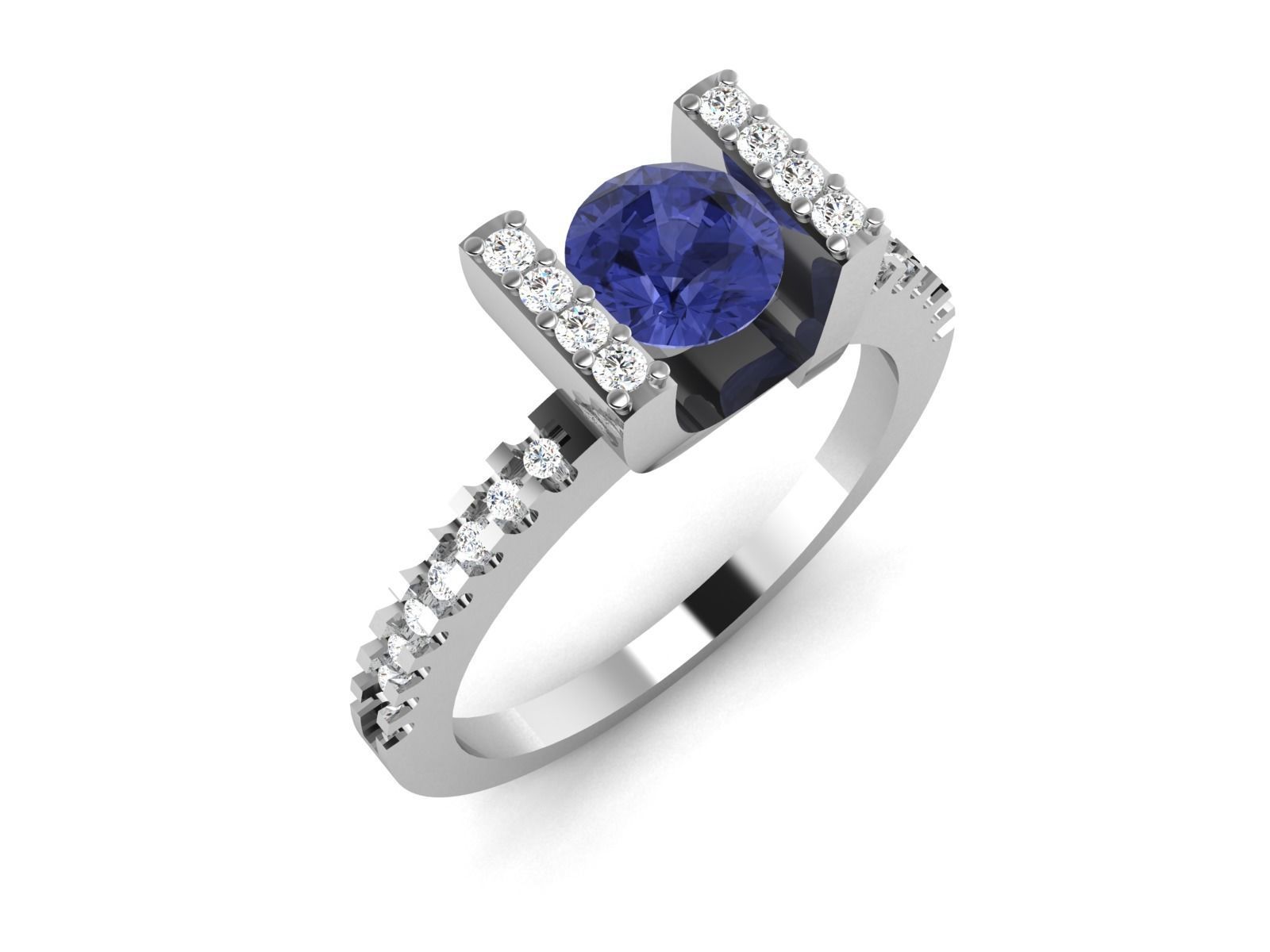 Ring-5952 sapphire and diamond engagement ring 3D print model_1