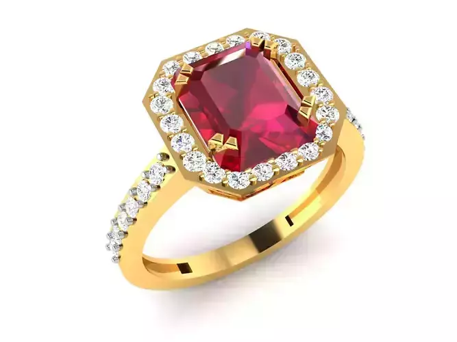 Ring-5947 ruby and diamond halo ring 3D print model