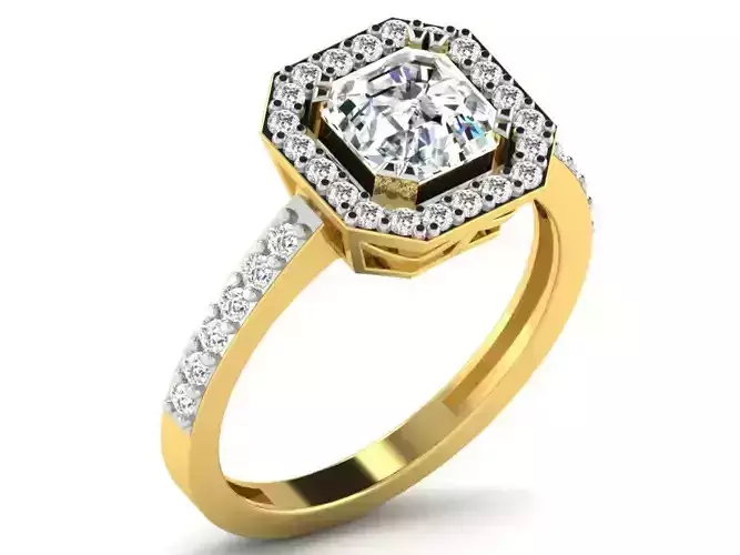 Ring-5945 ruby and diamond halo ring 3D print model