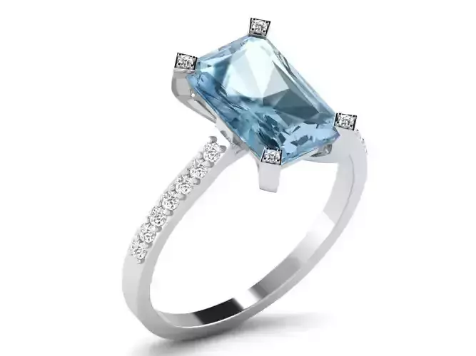 Ring-5941 emerald cut aquamarine engagement ring 3D print model