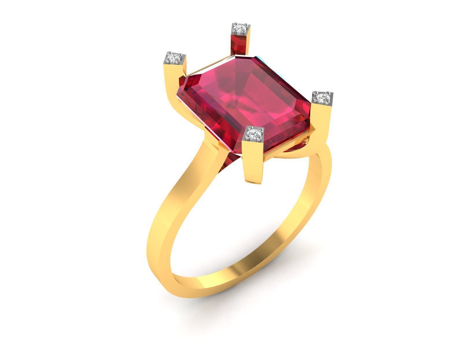 Ring-5941 emerald cut aquamarine engagement ring 3D print model_2