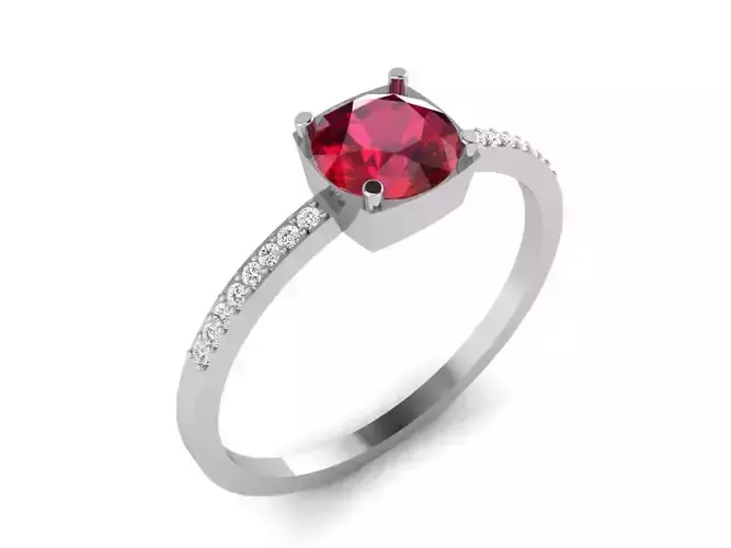 Ring-5908 engagement ring with ruby stone and diamonds 3D print model