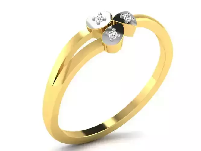 Ring-5898 gold ring with two diamonds