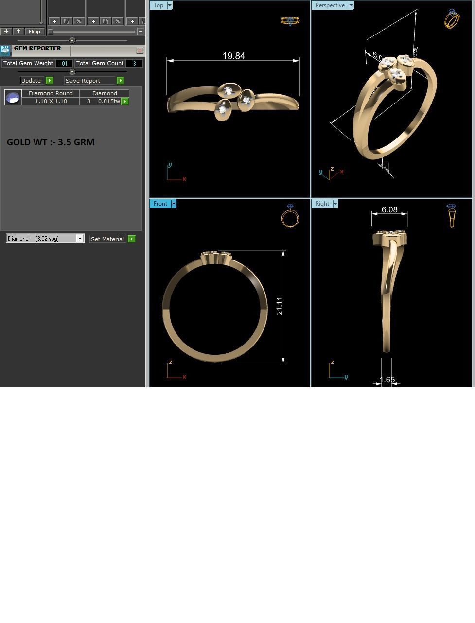 Ring-5897 gold ring with two diamonds 3D print model_9