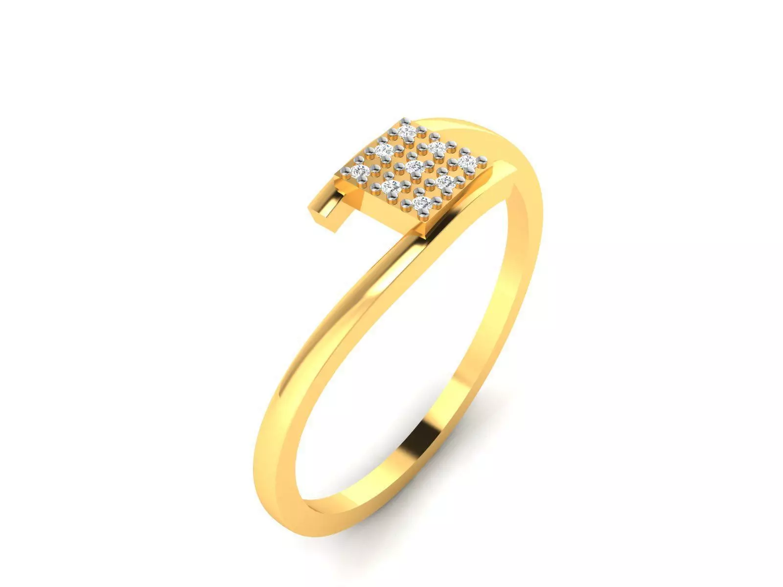 Ring-5895 square diamond ring gold 3D print model_0