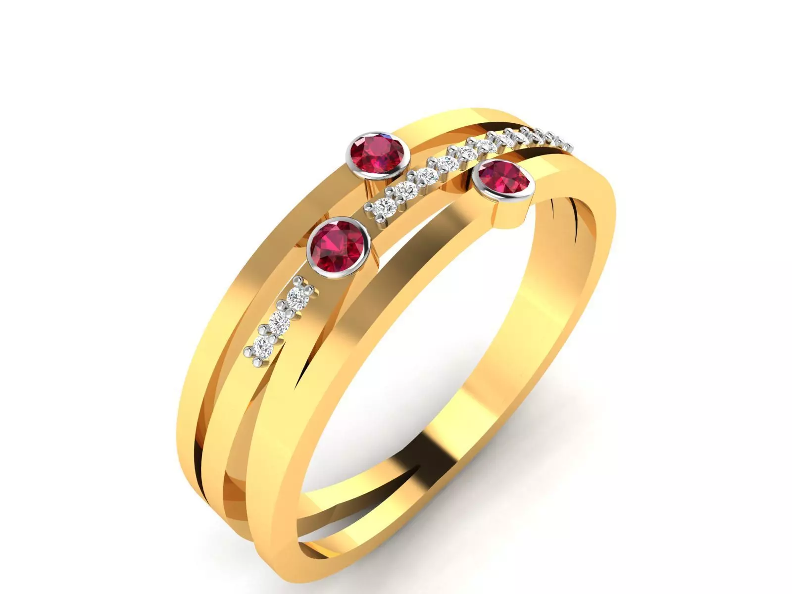 Ring-5875 gold ring with ruby stones and diamonds 3D print model_0