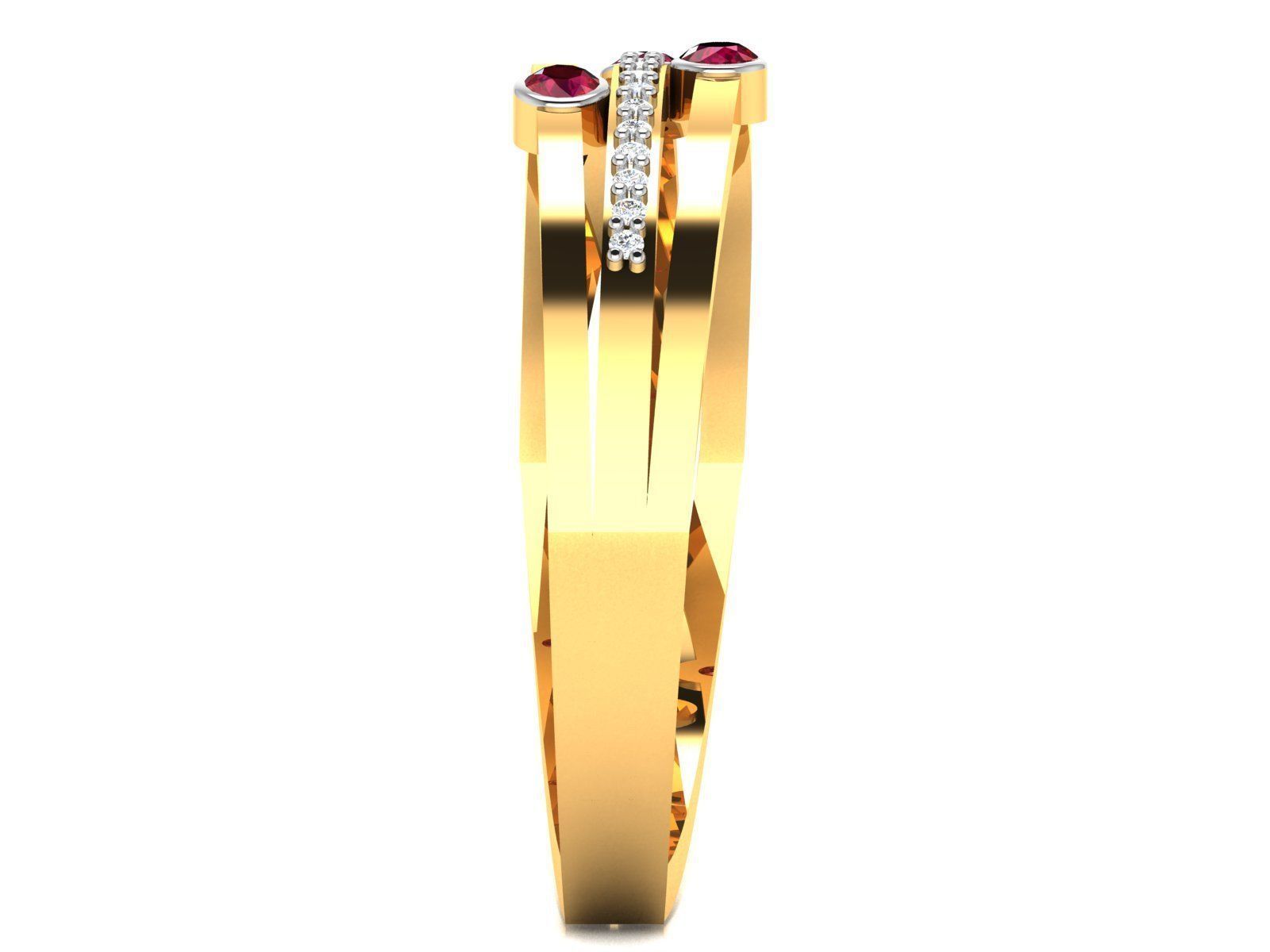 Ring-5875 gold ring with ruby stones and diamonds 3D print model_5