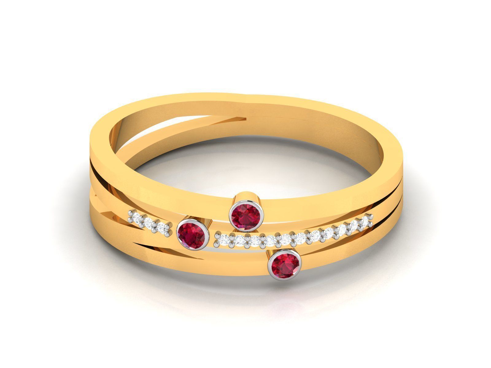Ring-5875 gold ring with ruby stones and diamonds 3D print model_6
