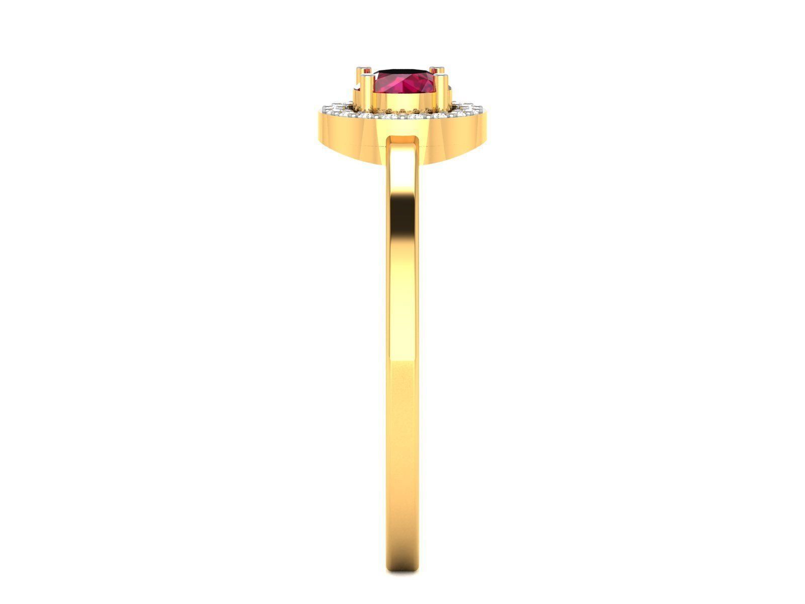 Ring-5861 gold ring with ruby stone and diamonds 3D print model_3