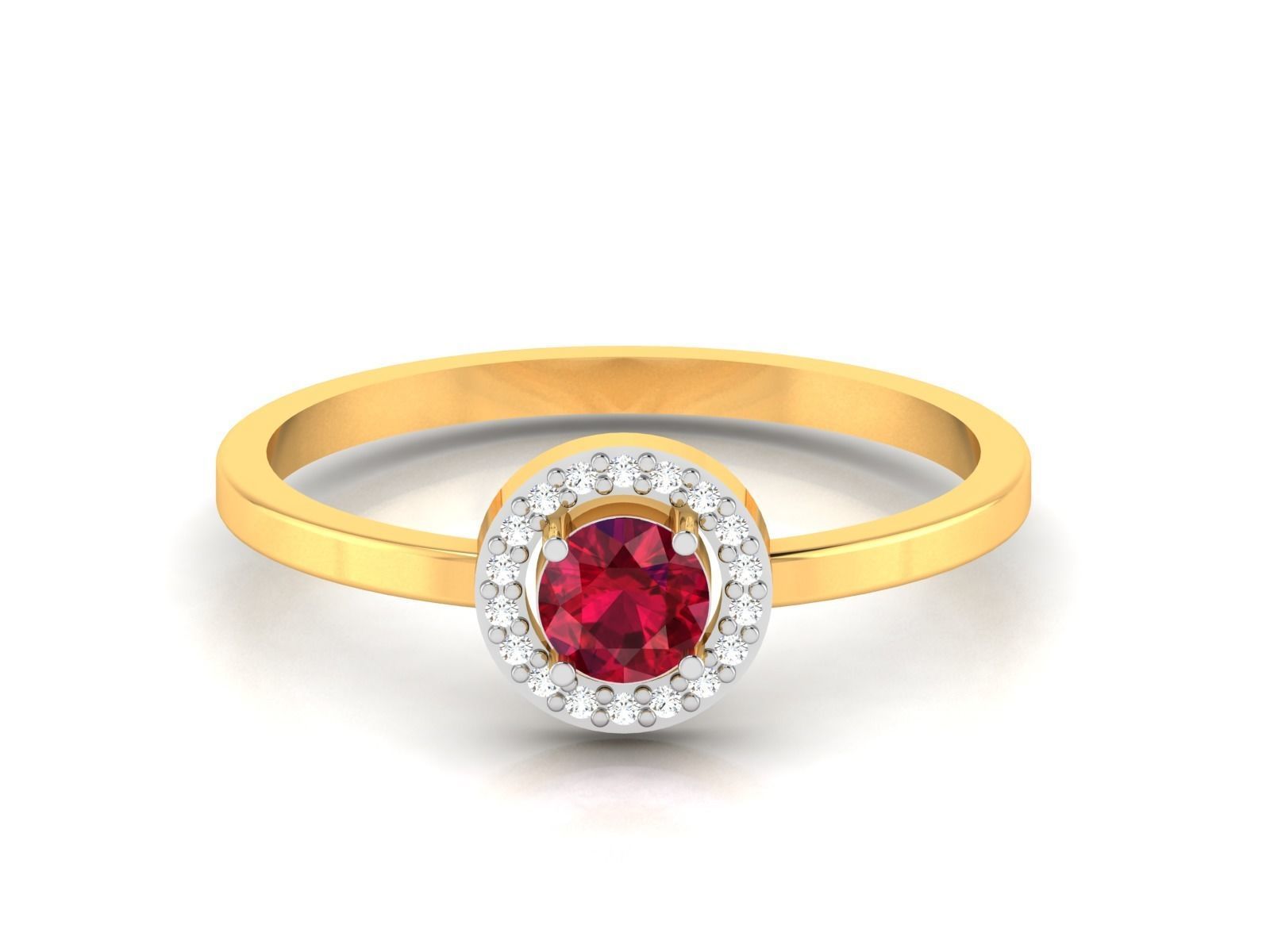 Ring-5861 gold ring with ruby stone and diamonds 3D print model_5