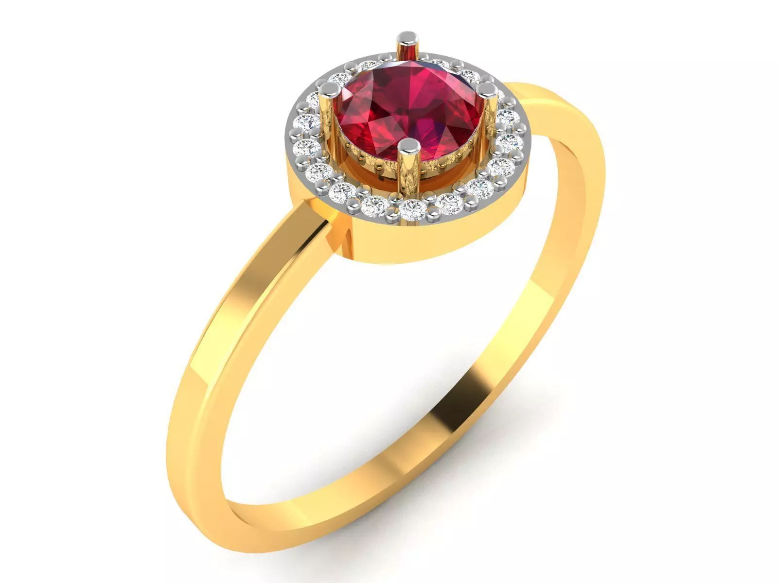 Ring-5861 gold ring with ruby stone and diamonds 3D print model_0