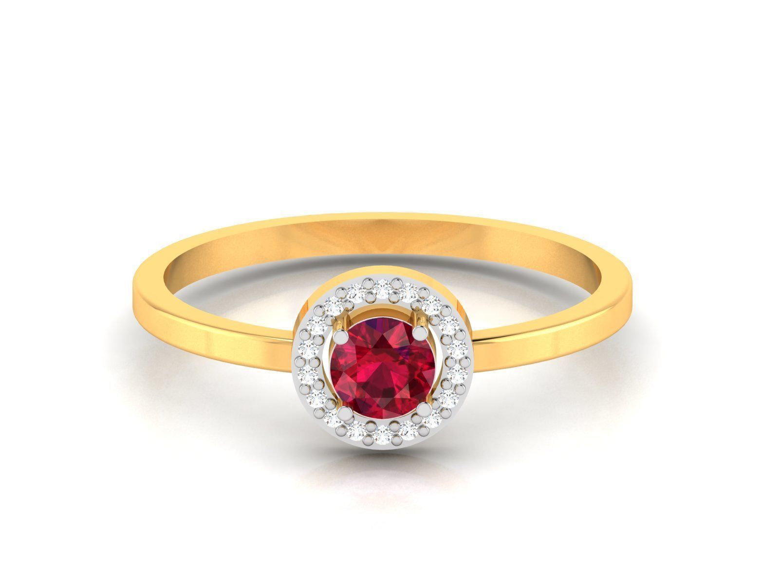Ring-5861 gold ring with ruby stone and diamonds 3D print model_6