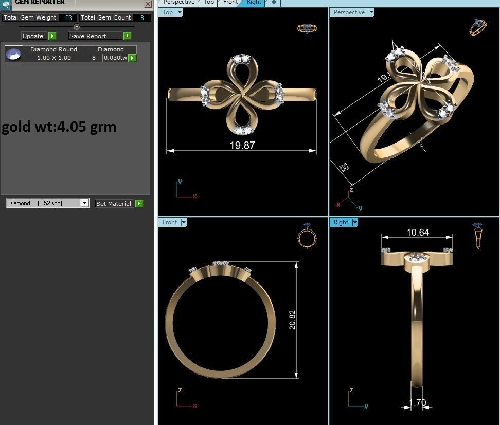 Ring-5857 clover diamond ring gold 3D print model_3