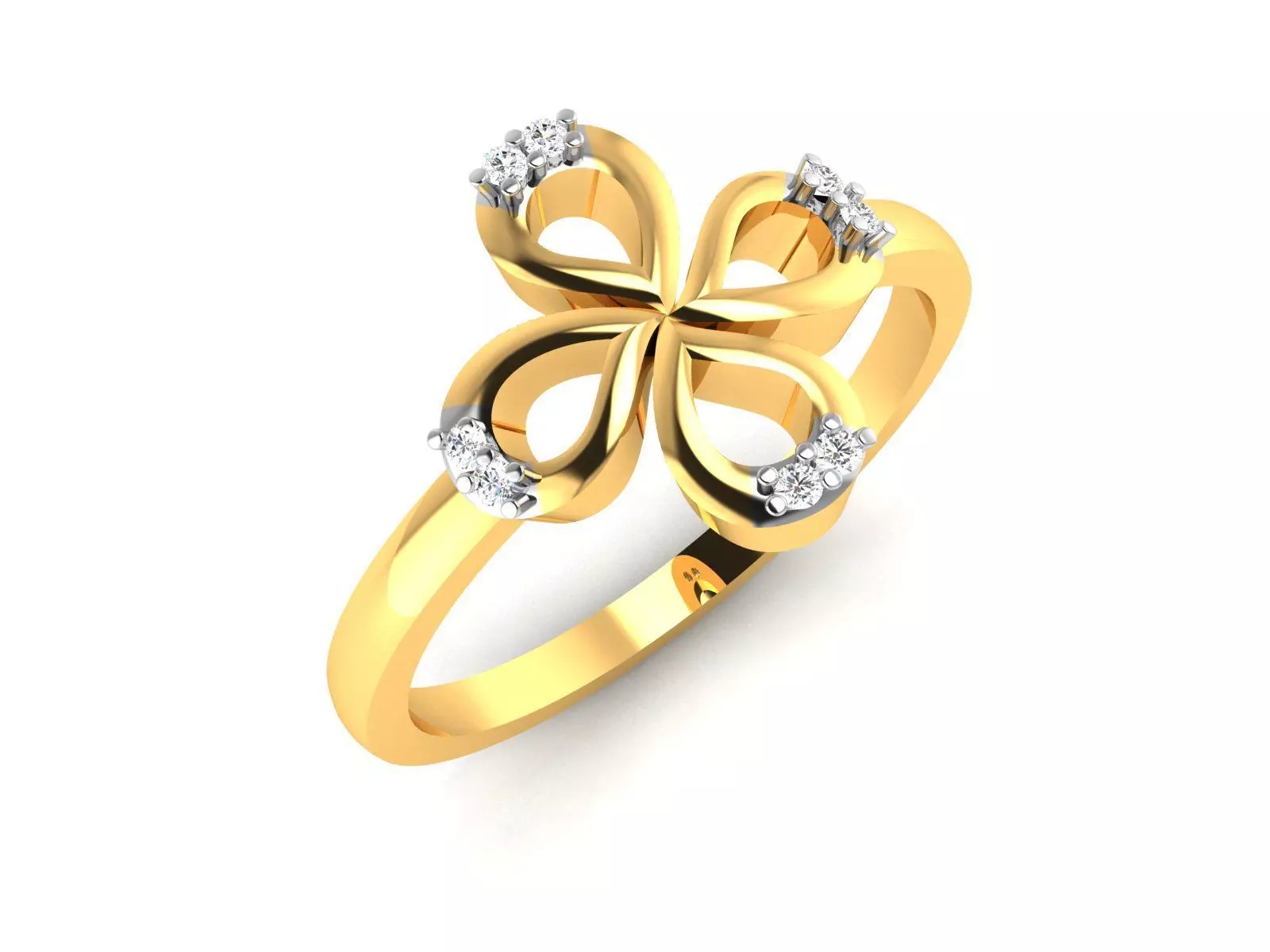 Ring-5857 clover diamond ring gold 3D print model_0