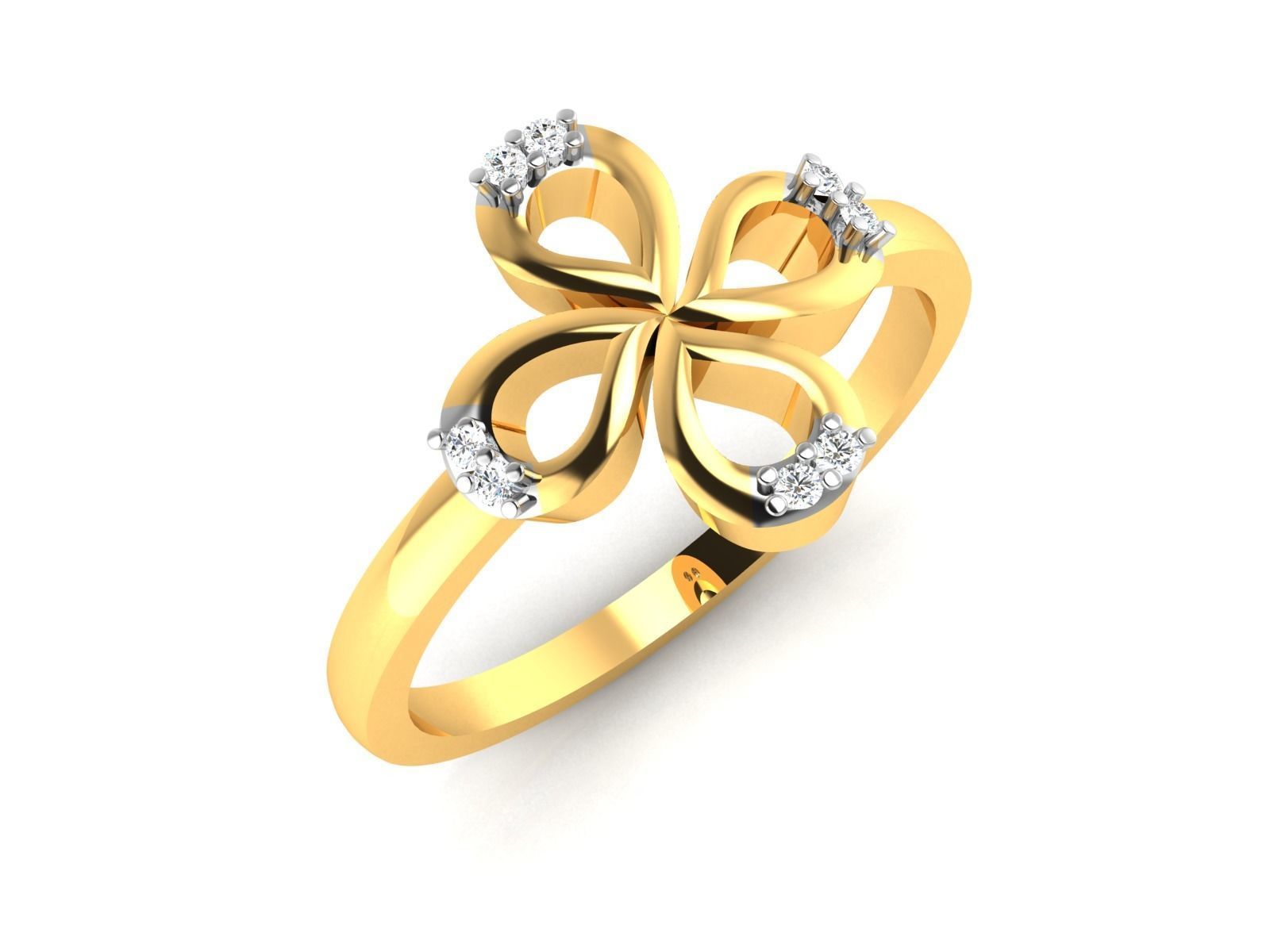 Ring-5857 clover diamond ring gold 3D print model_1