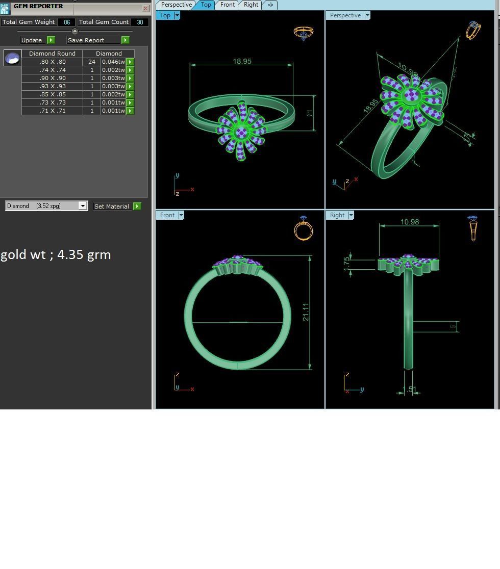 Ring-5850 diamond flower ring gold 3D print model_3