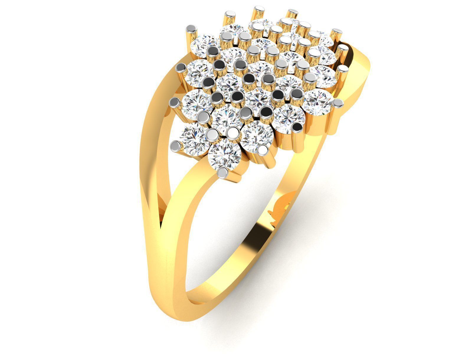 Ring-5834 diamond cluster ring gold 3D print model_1
