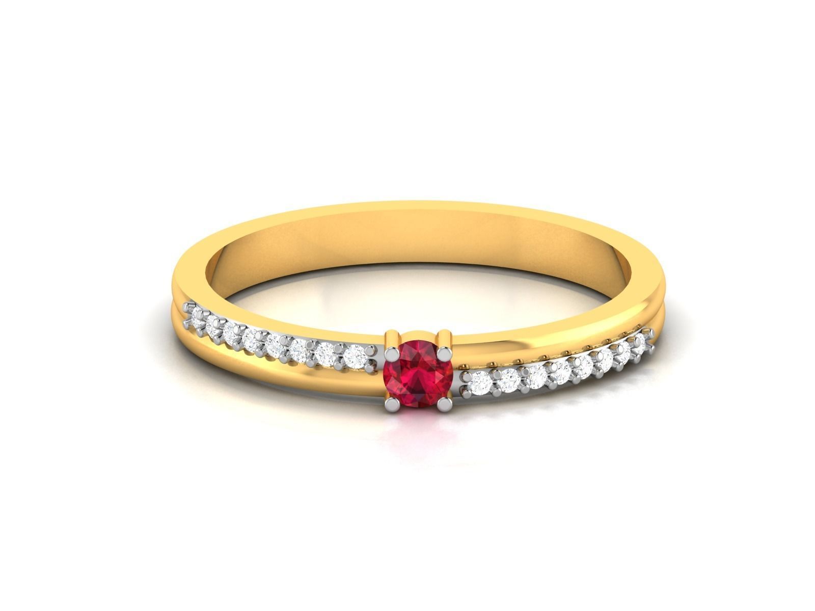 Ring-5769 gold ring with ruby stone and diamonds 3D print model_8