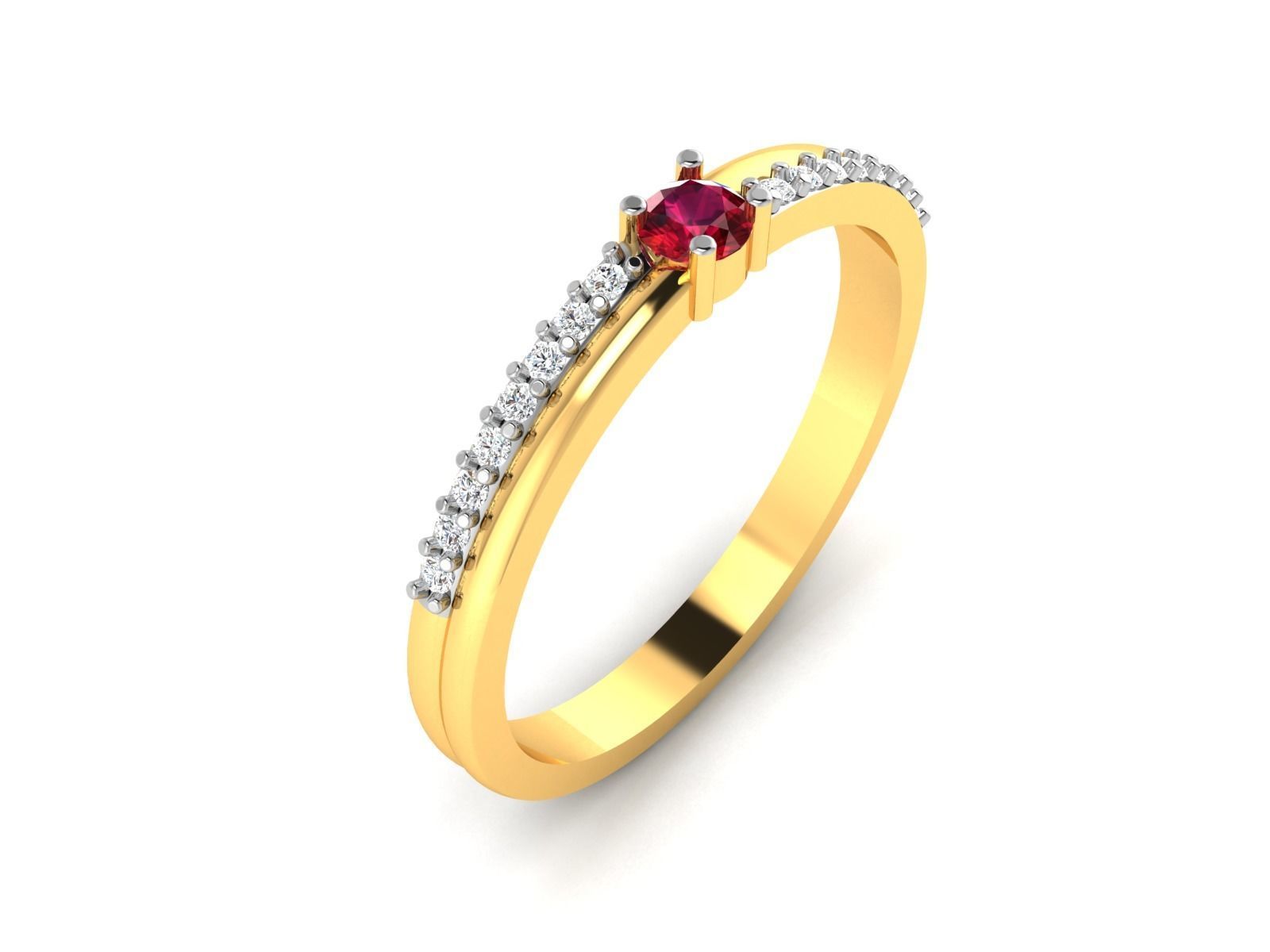 Ring-5769 gold ring with ruby stone and diamonds 3D print model_2