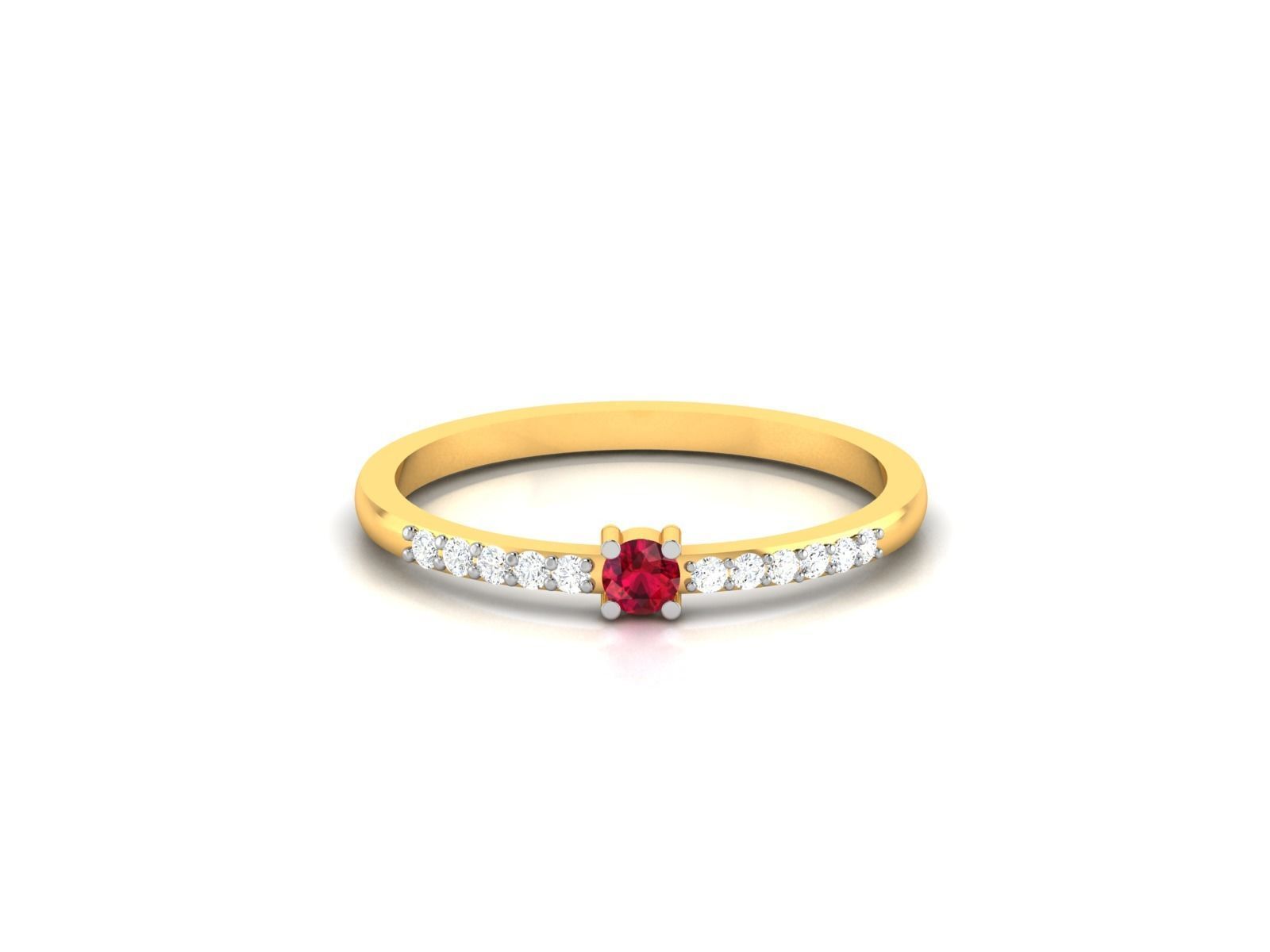Ring-5766 gold ring with ruby stone and diamonds 3D print model_6