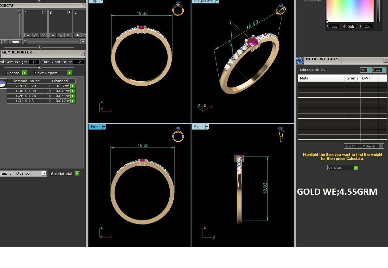 Ring-5766 gold ring with ruby stone and diamonds 3D print model_9
