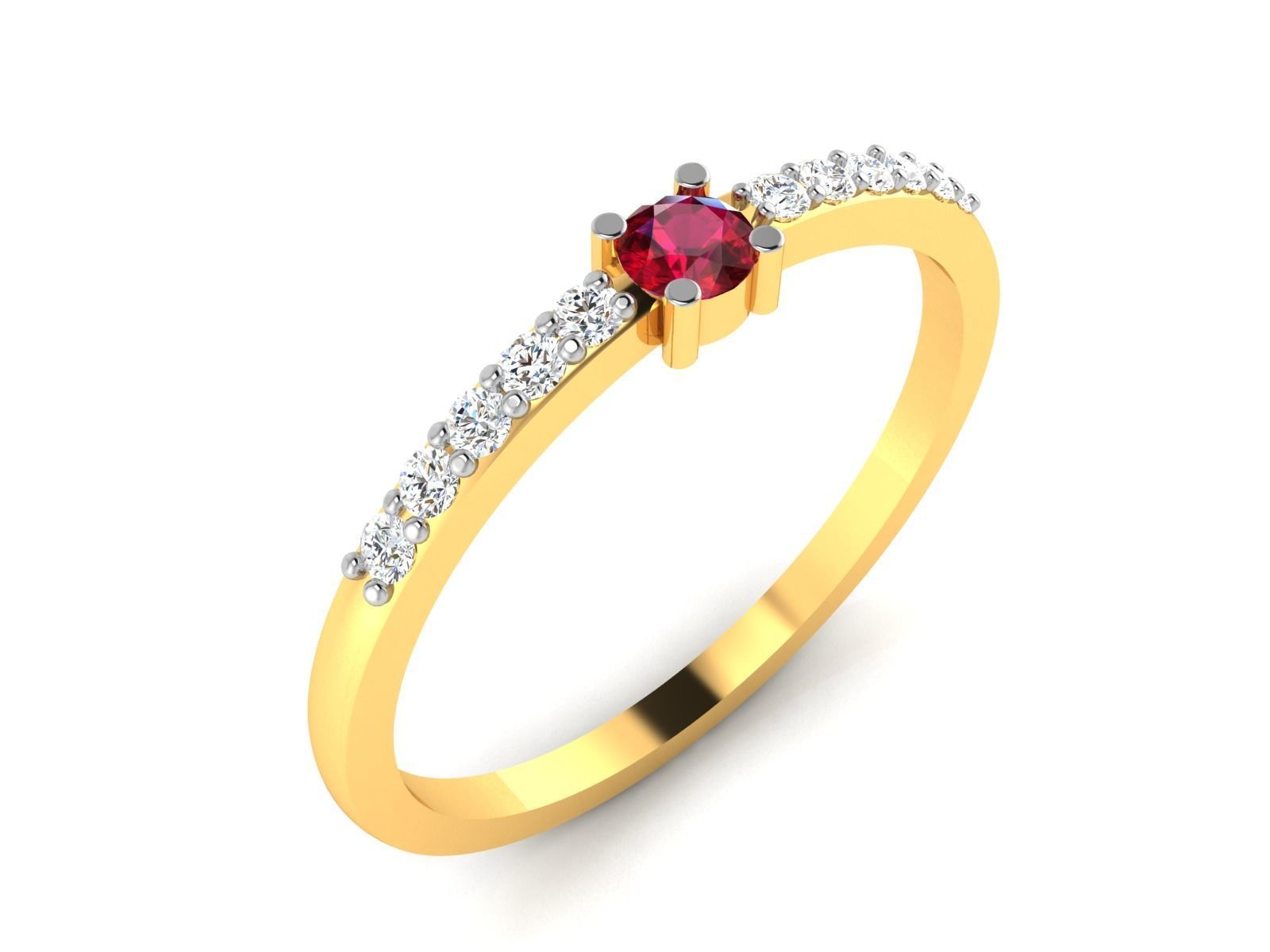 Ring-5766 gold ring with ruby stone and diamonds 3D print model_1