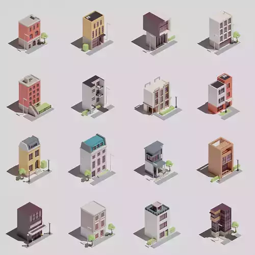 Two-sided buildings 1 Low-poly 3D model