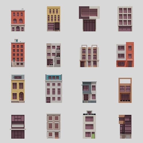 Four-sided buildings 1 Low-poly 3D model 5