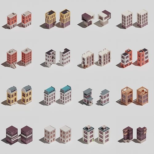 Four-sided buildings 1 Low-poly 3D model 2
