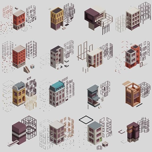 Four-sided buildings 1 Low-poly 3D model 6