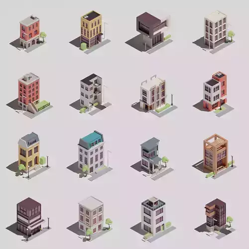 Four-sided buildings 1 Low-poly 3D model