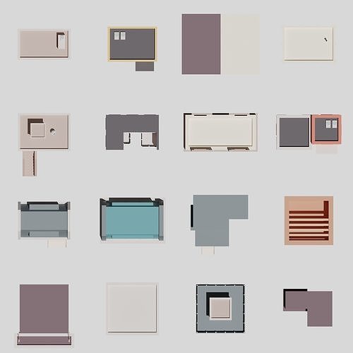 Four-sided buildings 1 Low-poly 3D model 4