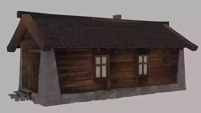 cabin wooden house with roof Low-poly 3D model
