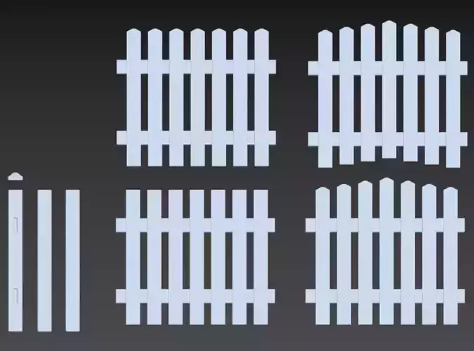 Low Poly Garden fence set for games and illustrations