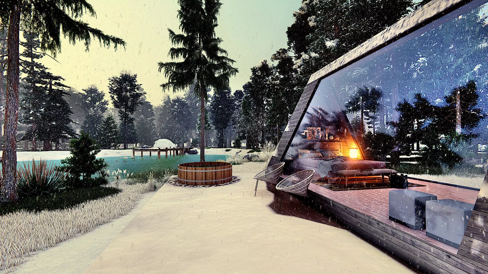 a frame glass wall cabin 3dmodel Low-poly 3D model