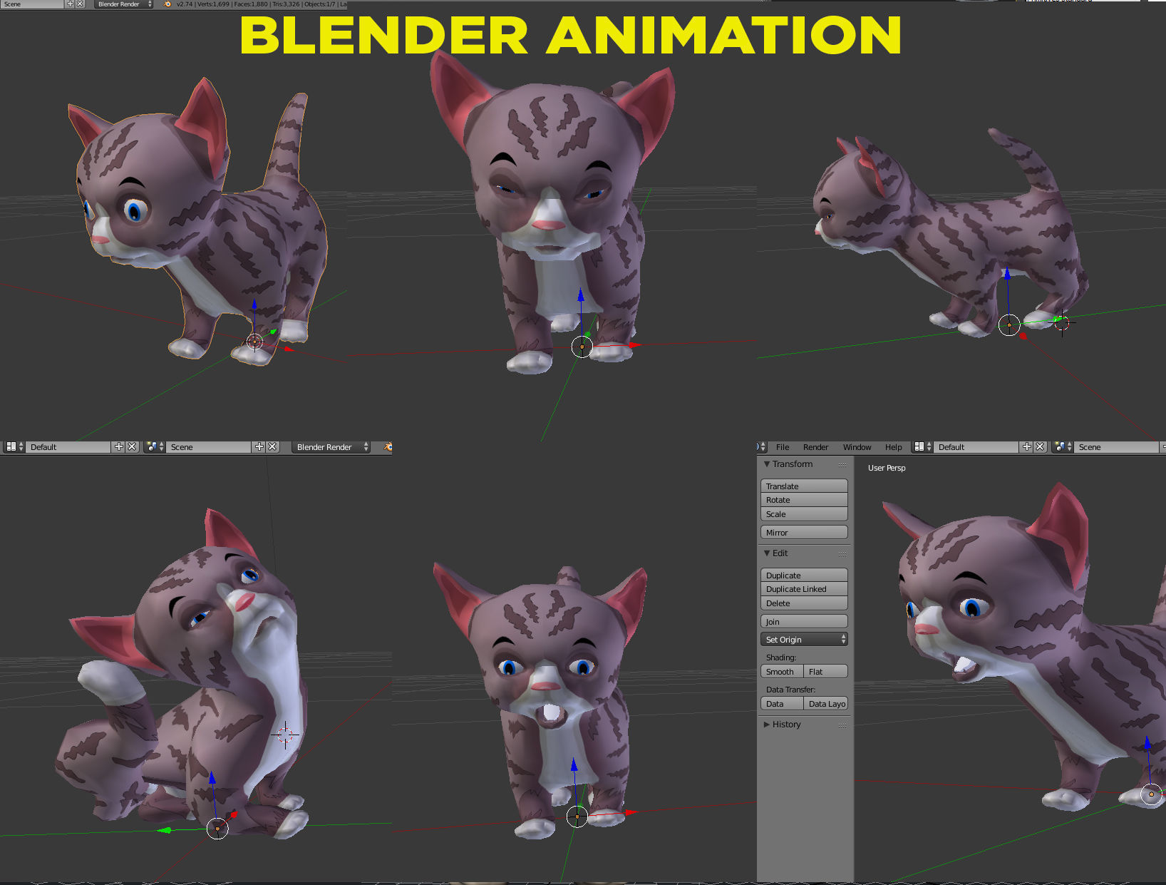 Cute Cartoon Cat Animated  Low-poly 3D model_19