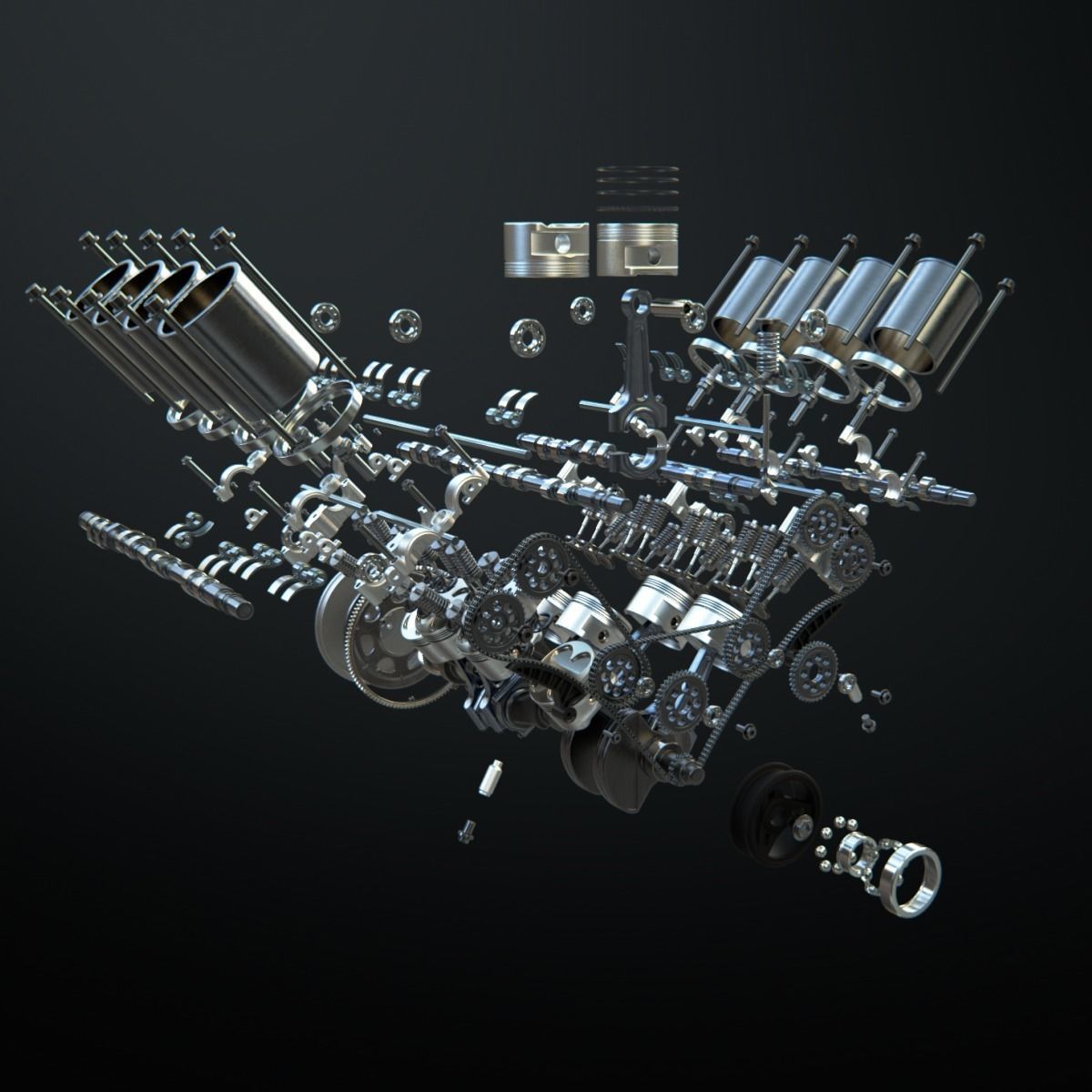 V8 Engine Working Animated 3D model_19