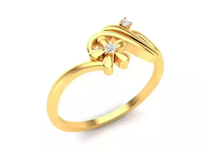 Ring-6218 gold flower ring with diamonds