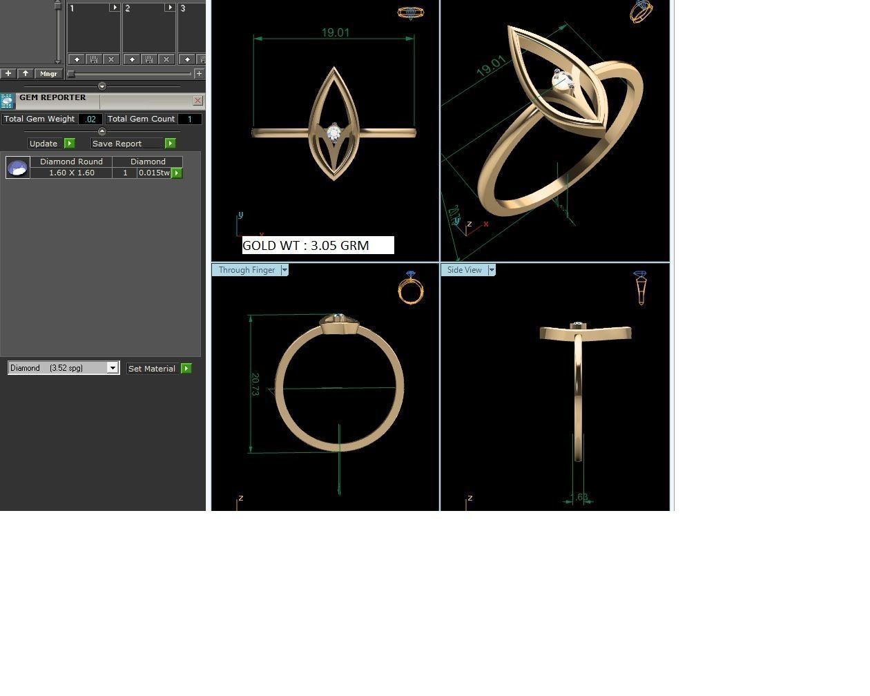 Ring-6190 gold ring with diamond in middle 3D print model_3