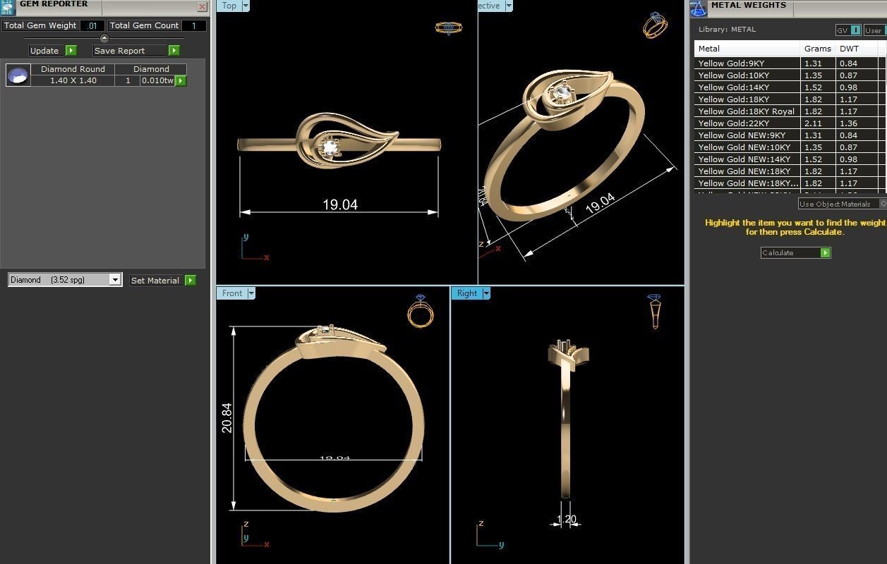 Ring-6177 gold ring with diamond in middle 3D print model_4