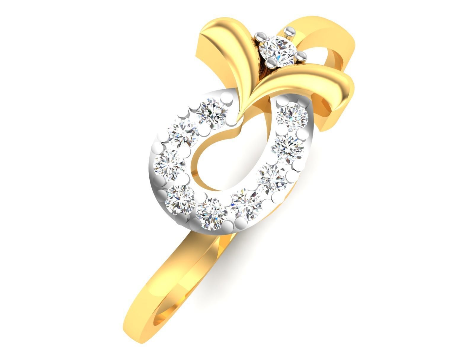 Ring-6157 diamond ring gold 3D print model_1